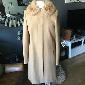 Banana Republic Tan Wool Coat with Fur Collar